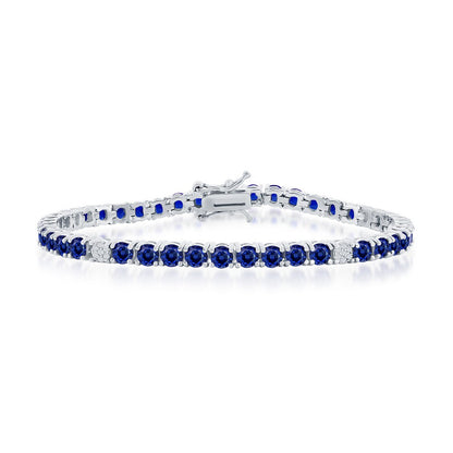 Sterling Silver, 3.5mm Round CZ Tennis Bracelet - Sapphire Spinel