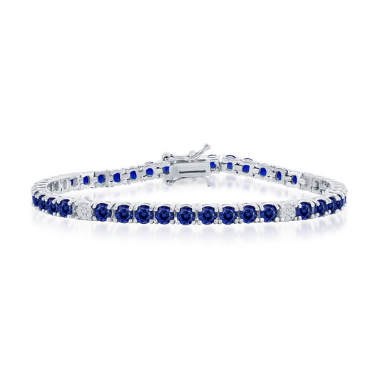 Sterling Silver, 3.5mm Round CZ Tennis Bracelet - Sapphire Spinel