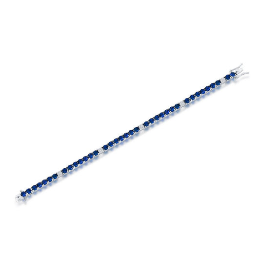 Sterling Silver, 3.5mm Round CZ Tennis Bracelet - Sapphire Spinel
