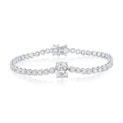 Sterling Silver, Oval & Round CZ Tennis Bracelet