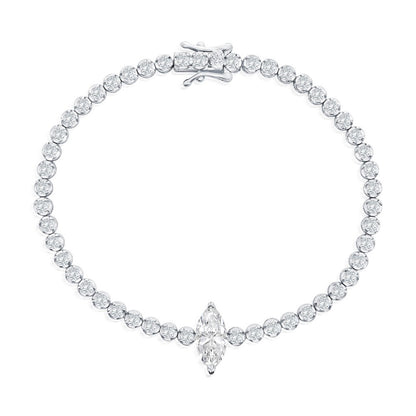 Sterling Silver, Marquise & Round CZ Tennis Bracelet