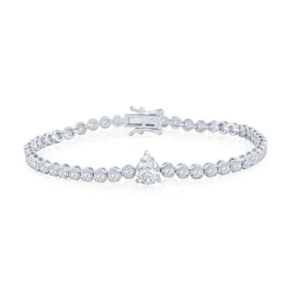 Sterling Silver, Pearshaped & Round CZ Tennis Bracelet