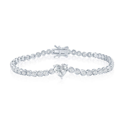 Sterling Silver, Heart & Round CZ Tennis Bracelet