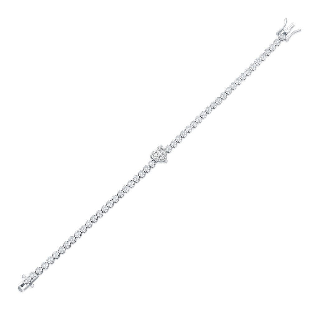 Sterling Silver, Heart & Round CZ Tennis Bracelet
