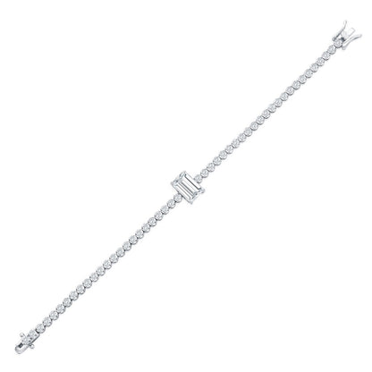 Sterling Silver, Emerald-Cut & Round CZ Tennis Bracelet