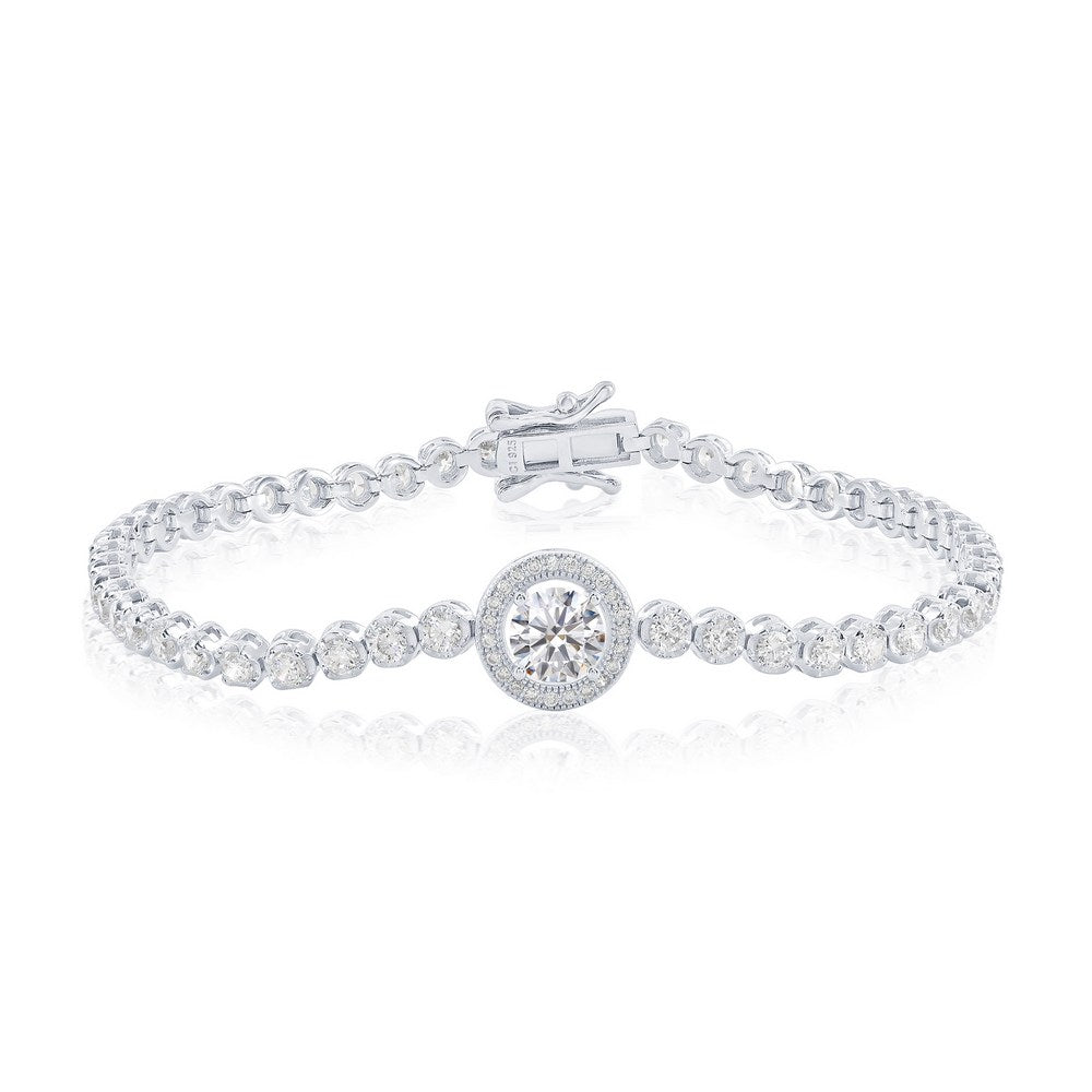 Sterling Silver, Round Halo CZ Tennis Bracelet