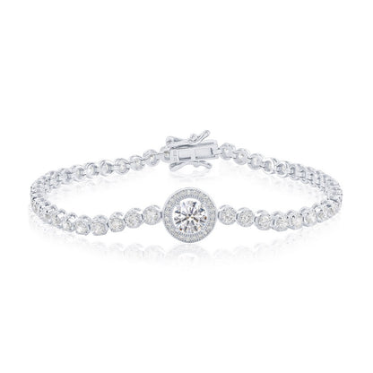 Sterling Silver, Round Halo CZ Tennis Bracelet
