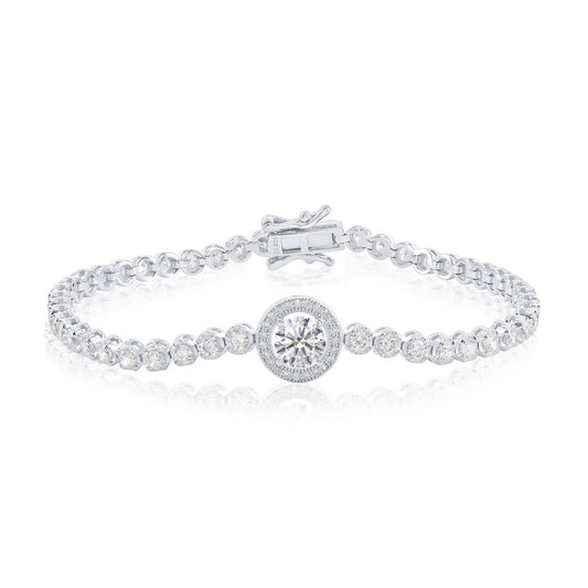 Sterling Silver, Round Halo CZ Tennis Bracelet