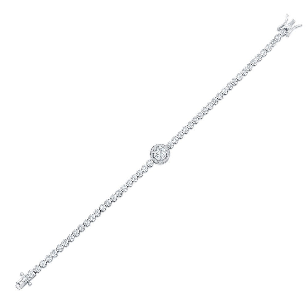 Sterling Silver, Round Halo CZ Tennis Bracelet