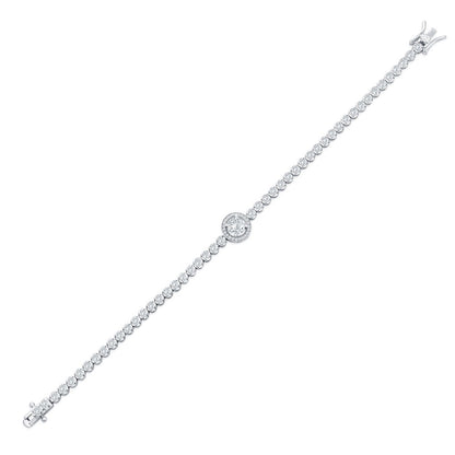 Sterling Silver, Round Halo CZ Tennis Bracelet