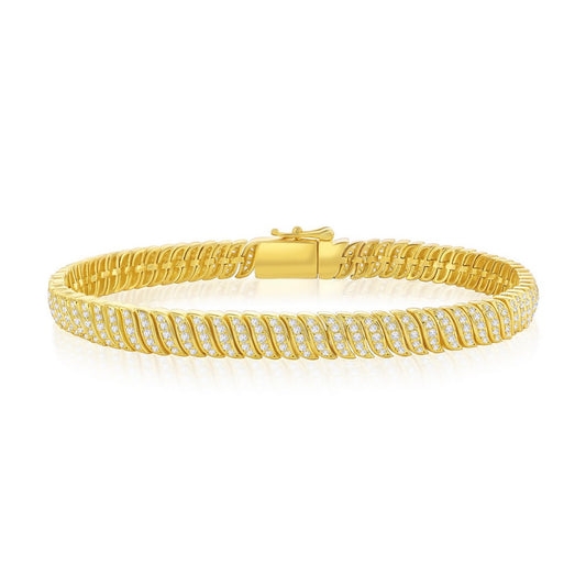 Sterling Silver, CZ Wave Bracelet - Gold Plated