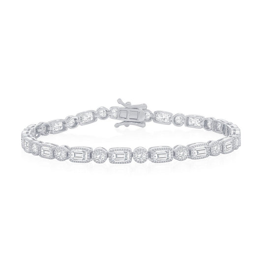 Sterling Silver, Round & Rectangle CZ Bracelet