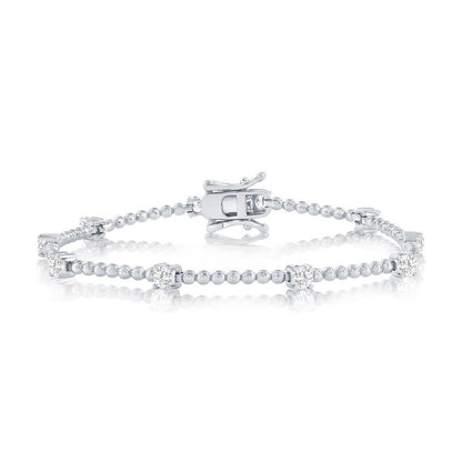 Sterling Silver, Round CZ & Beaded Bracelet