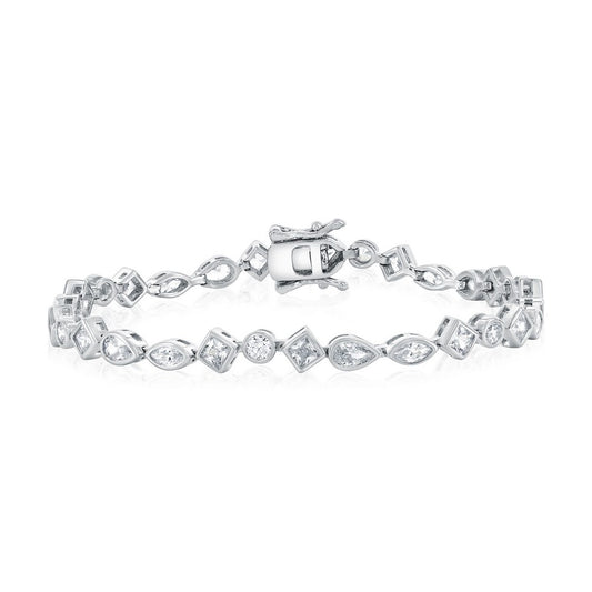 Sterling Silver, Multi-Shaped Bezel-Set CZ Bracelet