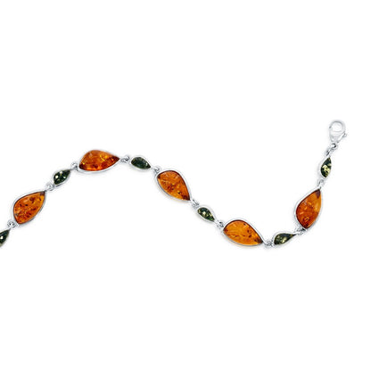 Sterling Silver, Alternating Irregular Shaped Green & Amber Bracelet