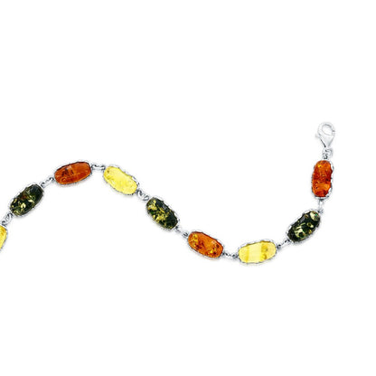Sterling Silver, Multi-Color Oval Amber Bracelet