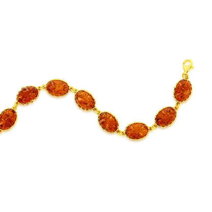Sterling Silver, Oval Amber Link Bracelet - Gold Plated