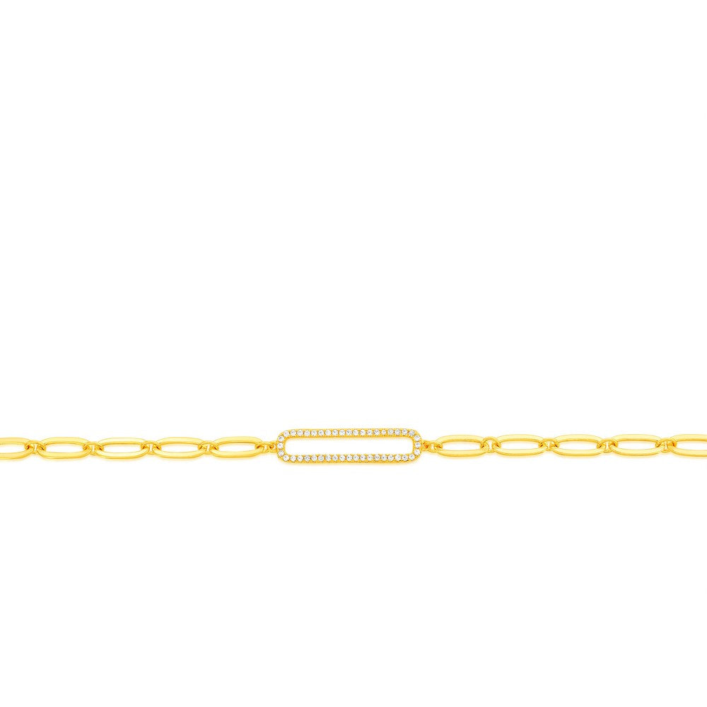Sterling Silver, CZ Paperclip Link Bracelet - Gold Plated
