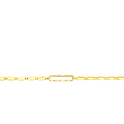 Sterling Silver, CZ Paperclip Link Bracelet - Gold Plated