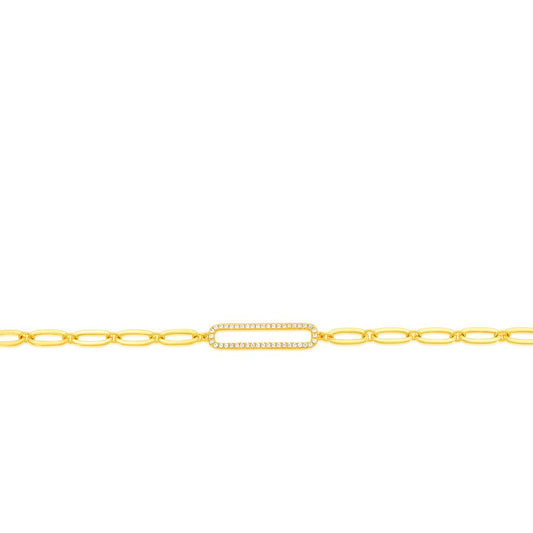 Sterling Silver, CZ Paperclip Link Bracelet - Gold Plated