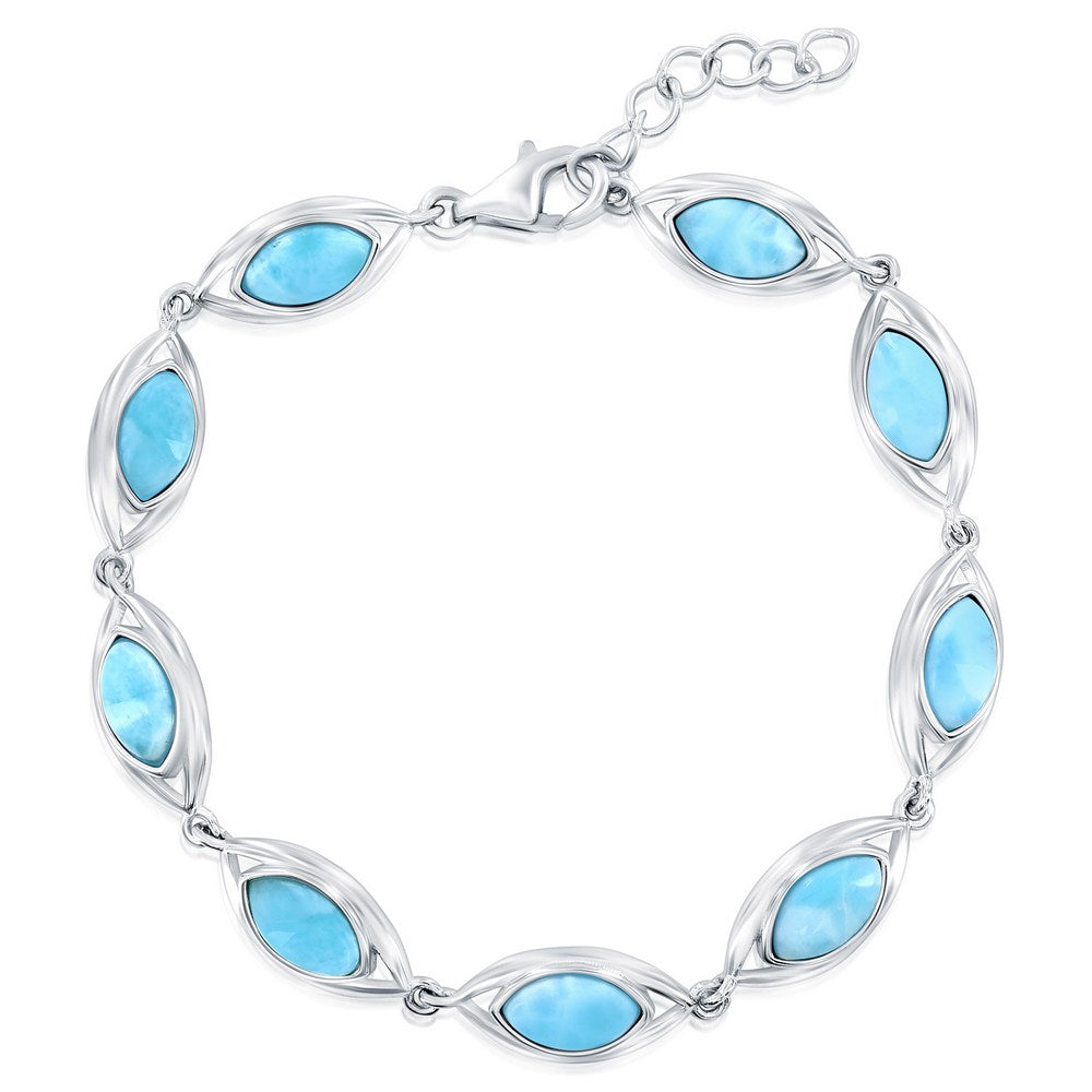 Sterling Silver, Larimar Marquise Bracelet