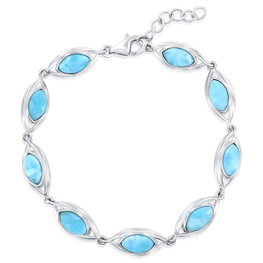 Sterling Silver, Larimar Marquise Bracelet