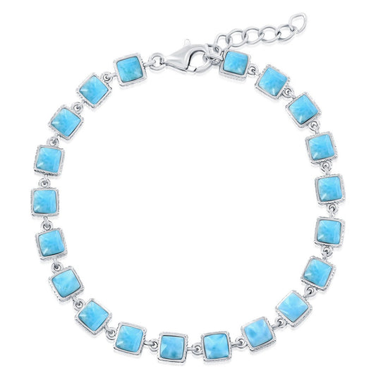 Sterling Silver, Square Larimar Link Bracelet