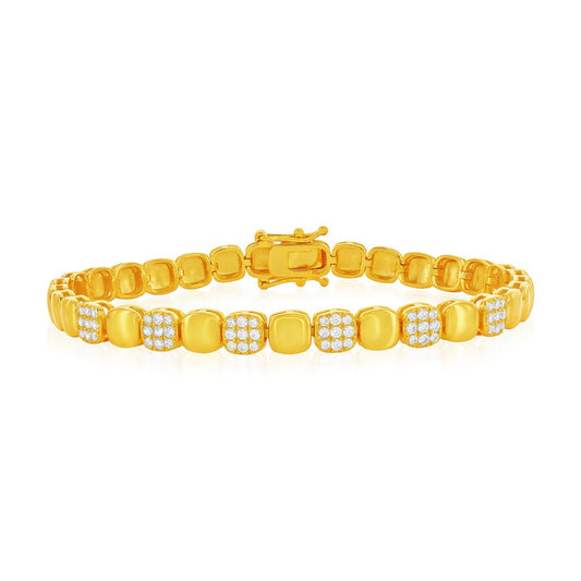 Sterling Silver, Polished & CZ Square Bracelet - Gold Plated