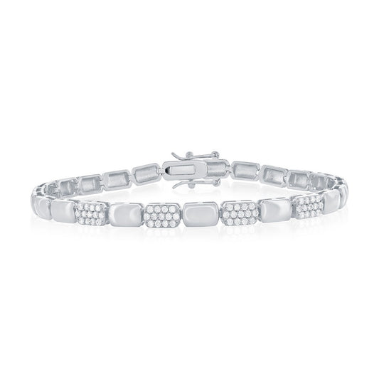 Sterling Silver, Polished & CZ Rectangle Bracelet
