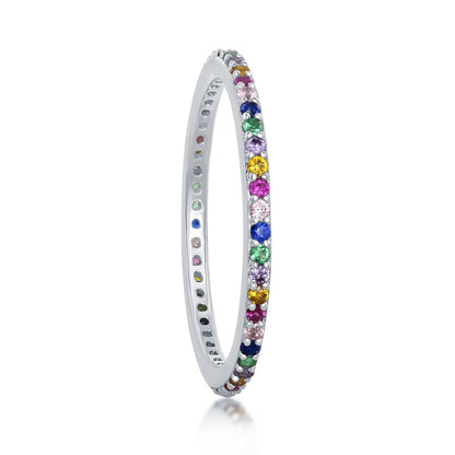Sterling Silver Rainbow CZ Thin Band Ring