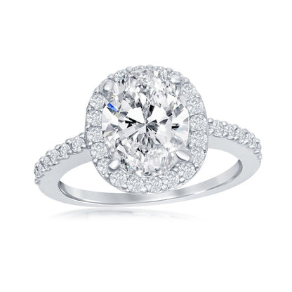 Sterling Silver, Large Oval Halo CZ Engagement Ring