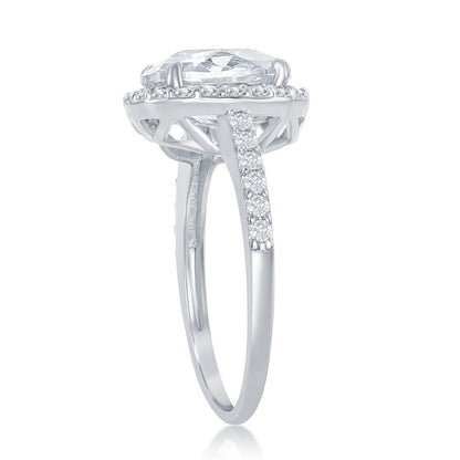 Sterling Silver, Large Oval Halo CZ Engagement Ring