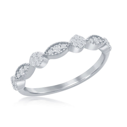 Sterling Silver, Micro Pave CZ Round & Marquise Half Eternity Ring