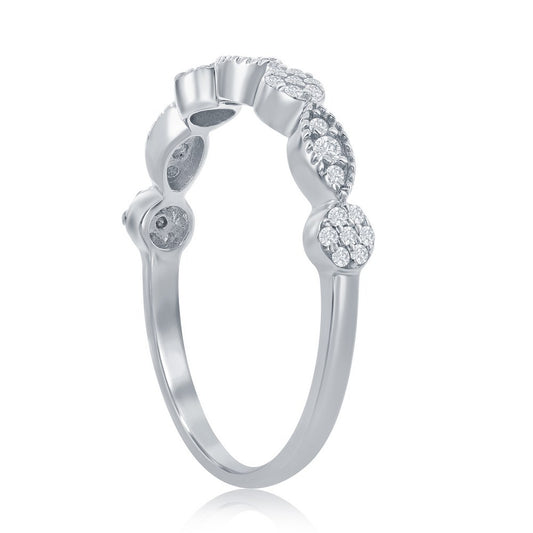 Sterling Silver, Micro Pave CZ Round & Marquise Half Eternity Ring