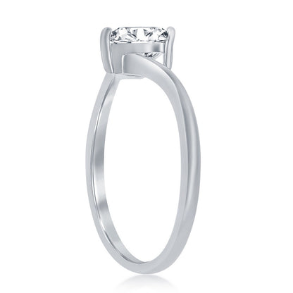 Sterling Silver, 3-Prong Heart CZ Engagement Ring