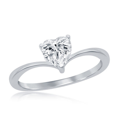 Sterling Silver, 3-Prong Heart CZ Engagement Ring