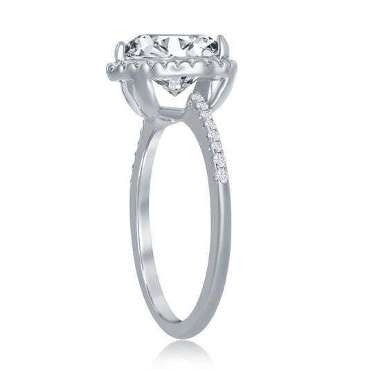 Sterling Silver, 11mm Pear-Shaped Halo Half Pave Band Engagement Ring