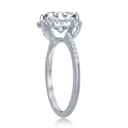 Sterling Silver, 11mm Pear-Shaped Halo Half Pave Band Engagement Ring