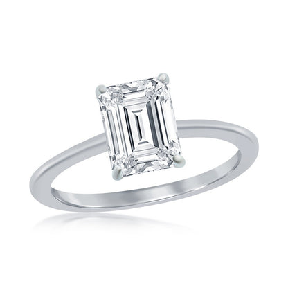 Sterling Silver, Four-Prong 8mm Emerald-Cut Engagement Ring