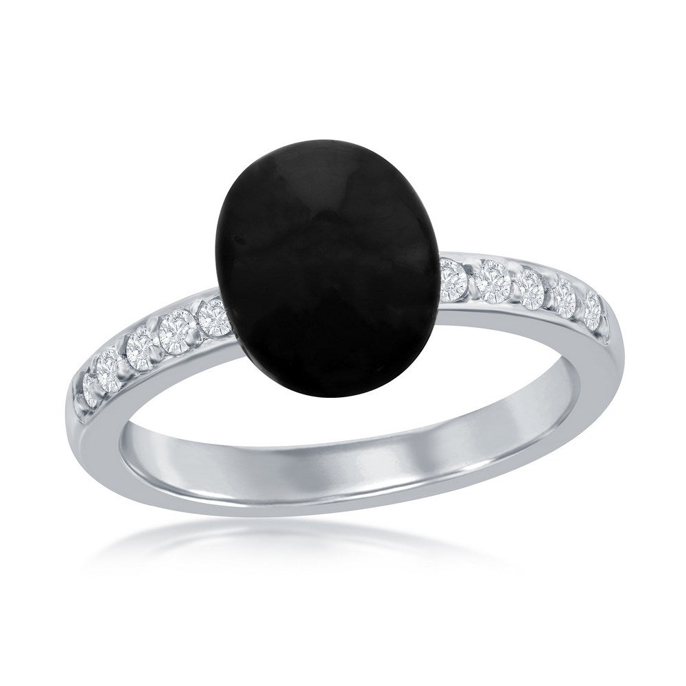 Classic Of New York sterling silver onyx ring featuring an oval onyx stone and sparkling diamonds
