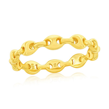 Sterling Silver, Linked Marina Band Ring - Gold Plated