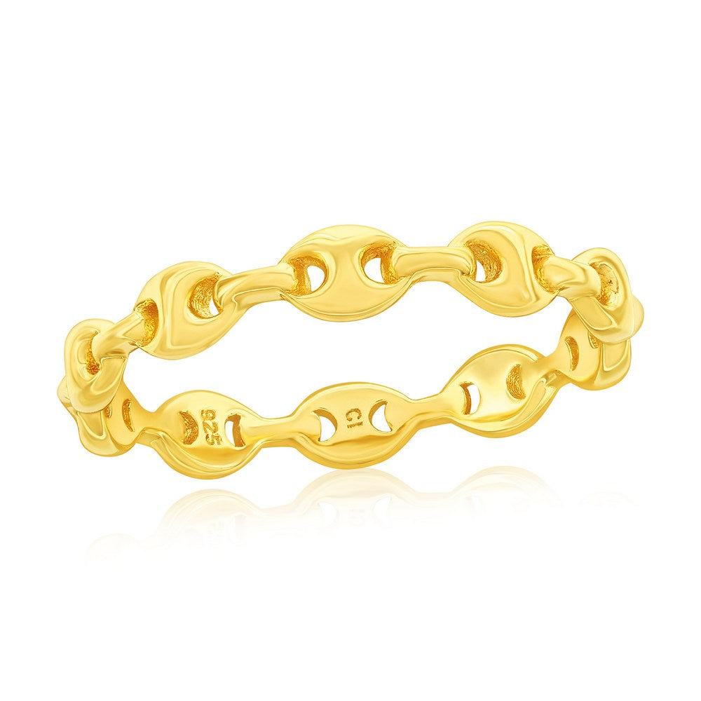 Sterling Silver, Linked Marina Band Ring - Gold Plated