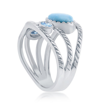 Sterling Silver, Larimar & Blue CZ Ring