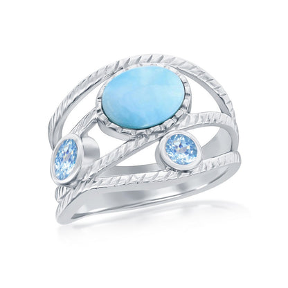Sterling Silver, Larimar & Blue CZ Ring