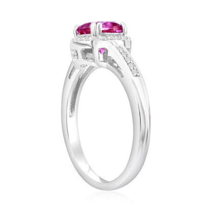Sterling Silver, Square Pink Topaz & White Topaz Ring