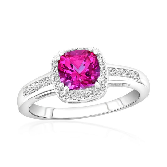 Sterling Silver, Square Pink Topaz & White Topaz Ring