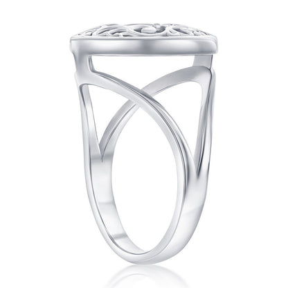 Sterling Silver, Round MOP Filigree Design Ring