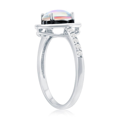 Sterling Silver, White Opal & Black Enamel Oval CZ Ring