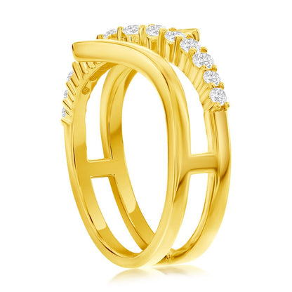 Sterling Silver, Polished & CZ Wave Ring - Gold Plated