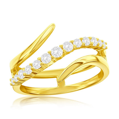 Sterling Silver, Polished & CZ Wave Ring - Gold Plated